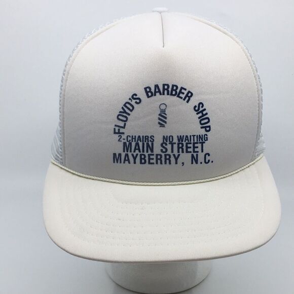 Vintage Floyd’s Barber Shop Mayberry NC white trucker hat SnapBack Andy Griffith - Picture 1 of 16